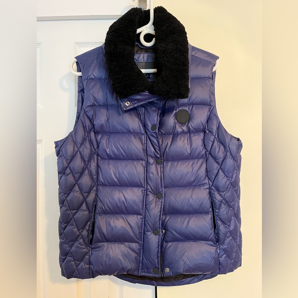 NWT large UGG down vest with removable fur collar.